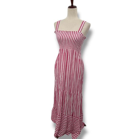 NEW Raviya Pink & White Stripe Maxi Dress Plus Size 1X Smocked Beach Cover Up - Picture 1 of 9